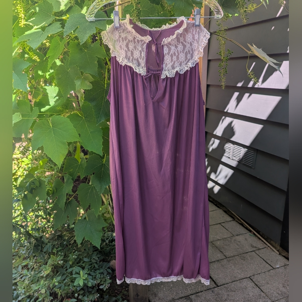 Romantic Purple and Cream Satin Chemise with Lace Details